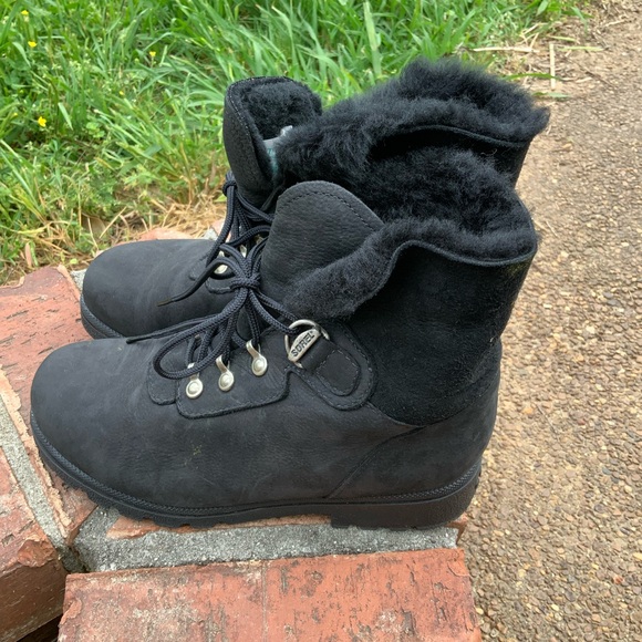 Vintage Sorel Black Leather Shearling Lace Up Boots CANADA MADE IN CANADA - Picture 8 of 11